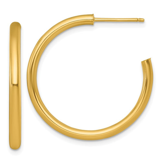 14k Yellow Gold Polished 2.5 x 30mm Tube C-Hoop Earrings
