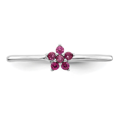 Sterling Silver Rhodium-plated Polished Red CZ Flower Ring Size 7