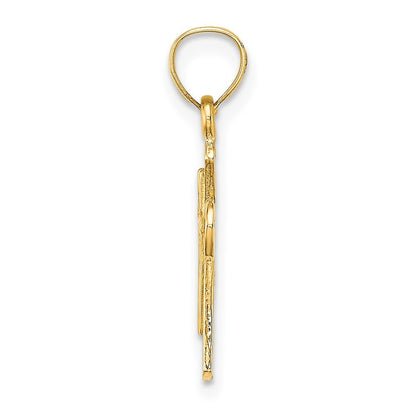14k Yellow Gold Solid Textured Cross Charm