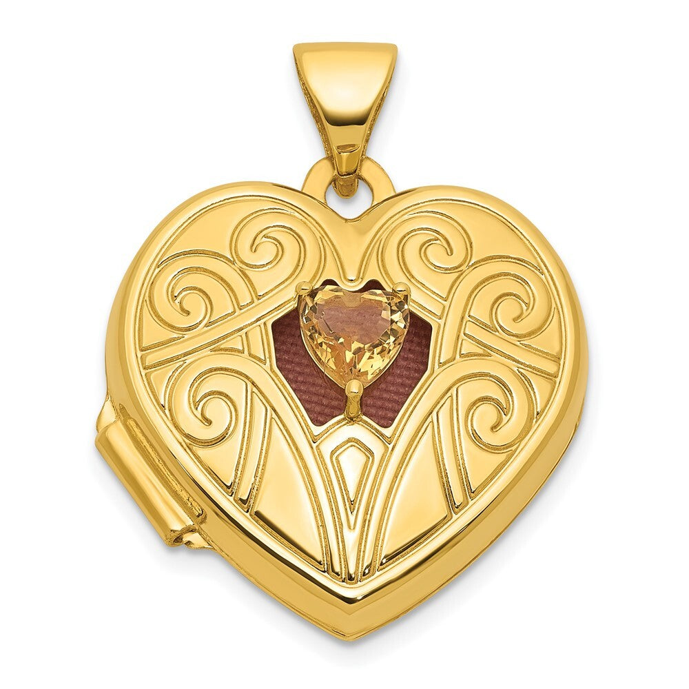 14k Yellow Gold Polished Citrine November Birthstone 18mm Heart Locket Pendant