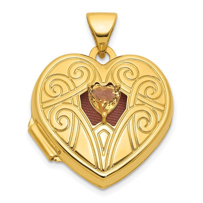 14k Yellow Gold Polished Citrine November Birthstone 18mm Heart Locket Pendant