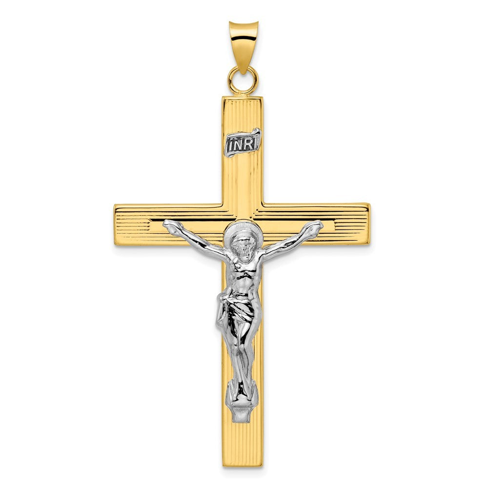 14k Two-Tone Gold Polished Solid INRI Curcifix Cross Pendant