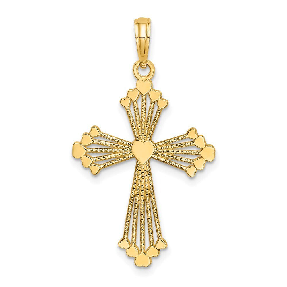 14k Yellow Gold Cross  Heart Center Charm Pendant for Women