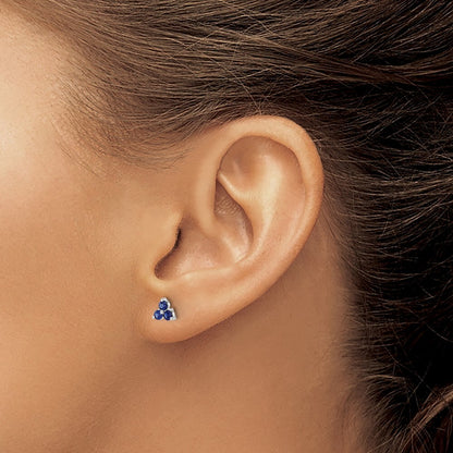 14k White Gold 3-stone Created Sapphire Triangle Stud Earrings Gift for Women