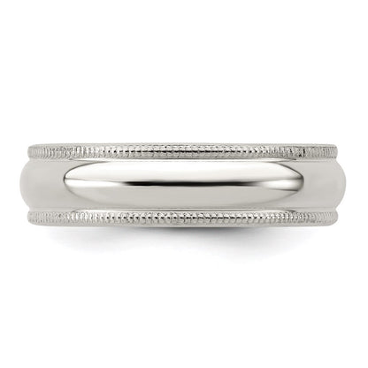 Sterling Silver 5mm Half Round Milgrain Size 13 Band Ring