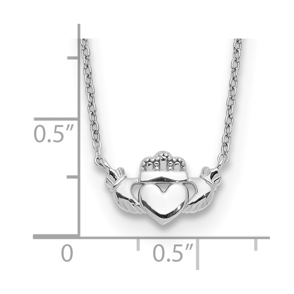 14k White Gold Polished Claddagh 17 inch Necklace