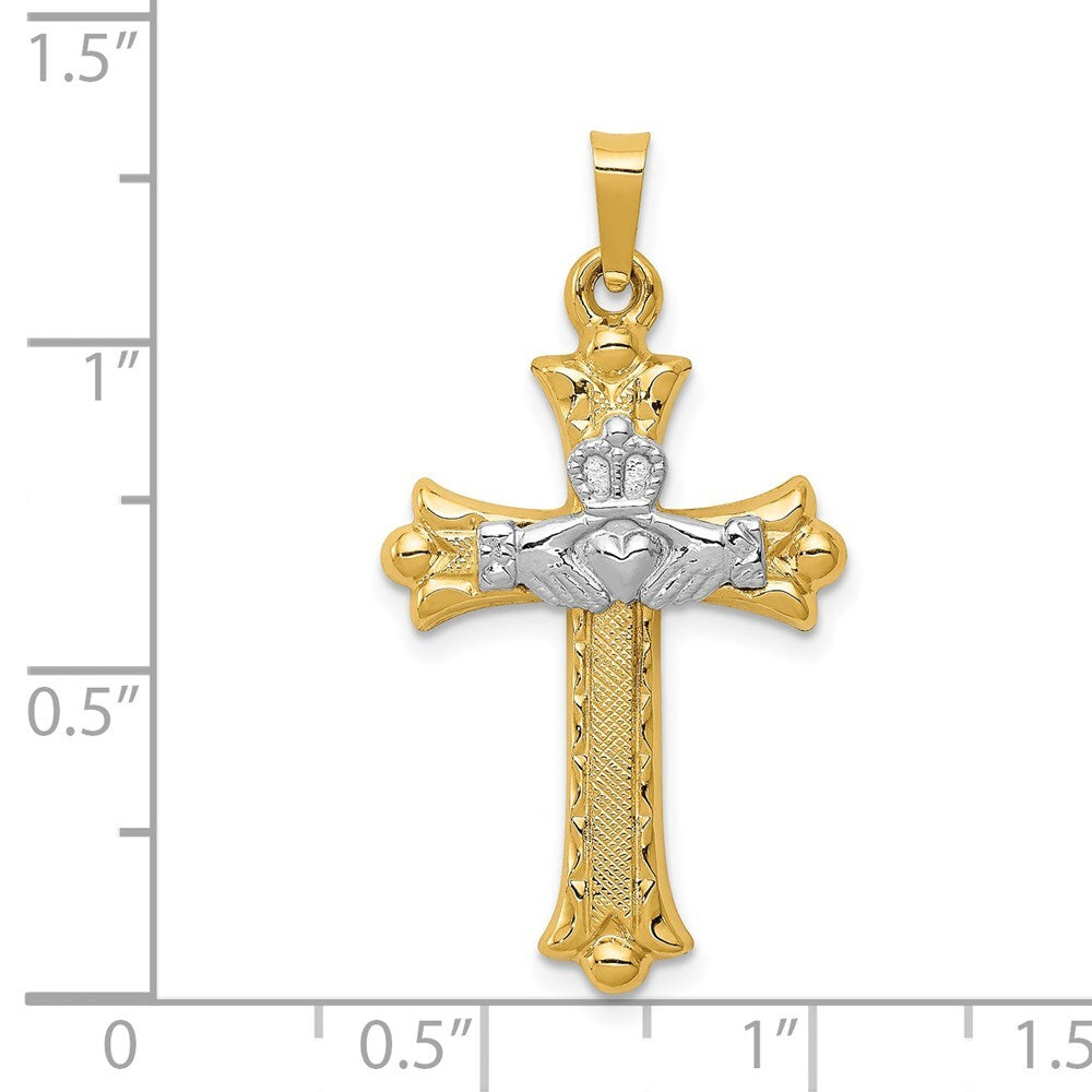 14k Two-tone Gold Claddagh Cross Pendant for Women