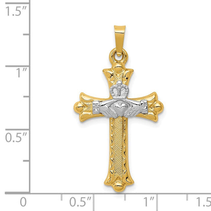 14k Two-tone Gold Claddagh Cross Pendant for Women