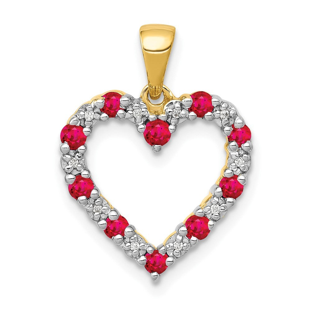 14k Yellow Gold Diamond and Ruby Heart Pendant