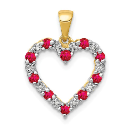 14k Yellow Gold Diamond and Ruby Heart Pendant