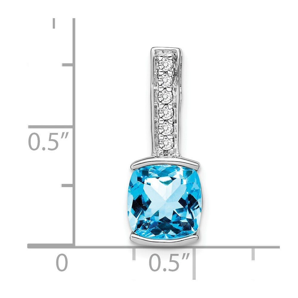 14k White Gold Cushion Blue Topaz and Diamond Pendant for Women