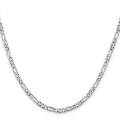 Sterling Silver 3mm Pav� Flat Figaro Chain