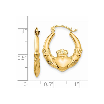 14k Yellow Gold Polished Claddagh Hoop Earrings Gift for Women