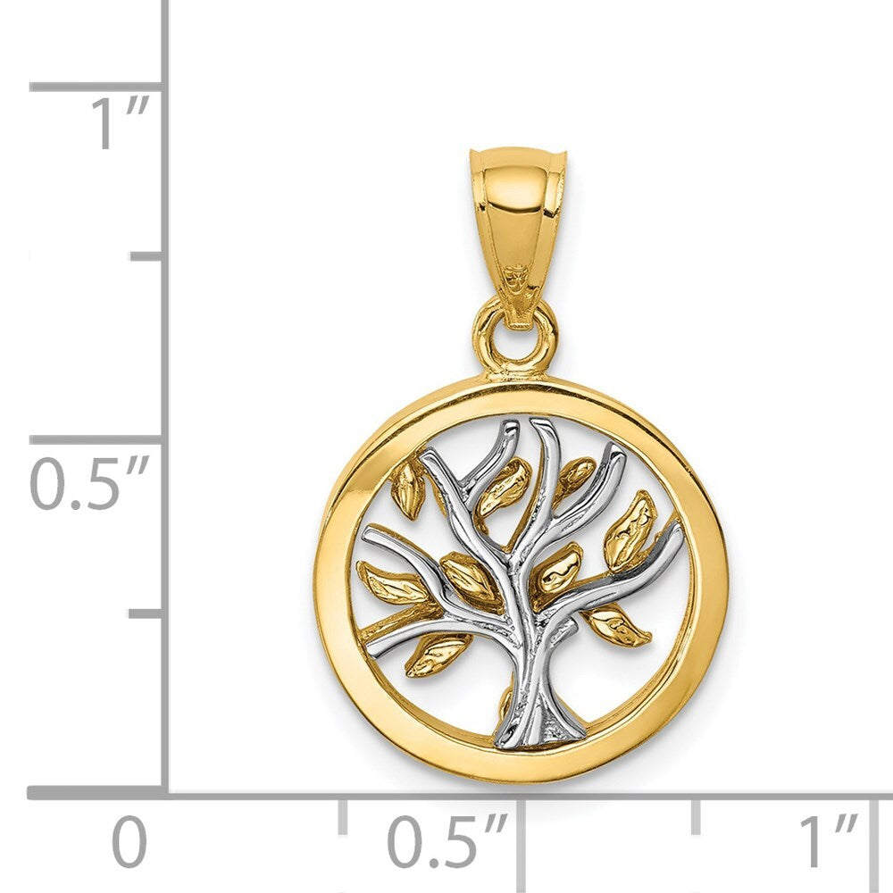 14k Two-tone Gold Polished Tree of Life Pendant for Women