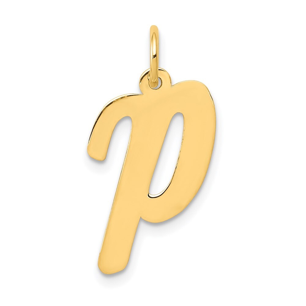 14k Yellow Gold Large Script Letter P Initial Charm Pendant for Women
