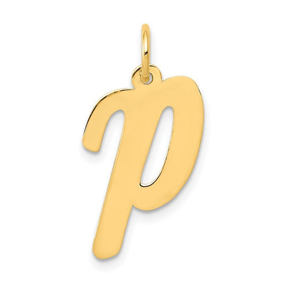 14k Yellow Gold Large Script Letter P Initial Charm Pendant for Women