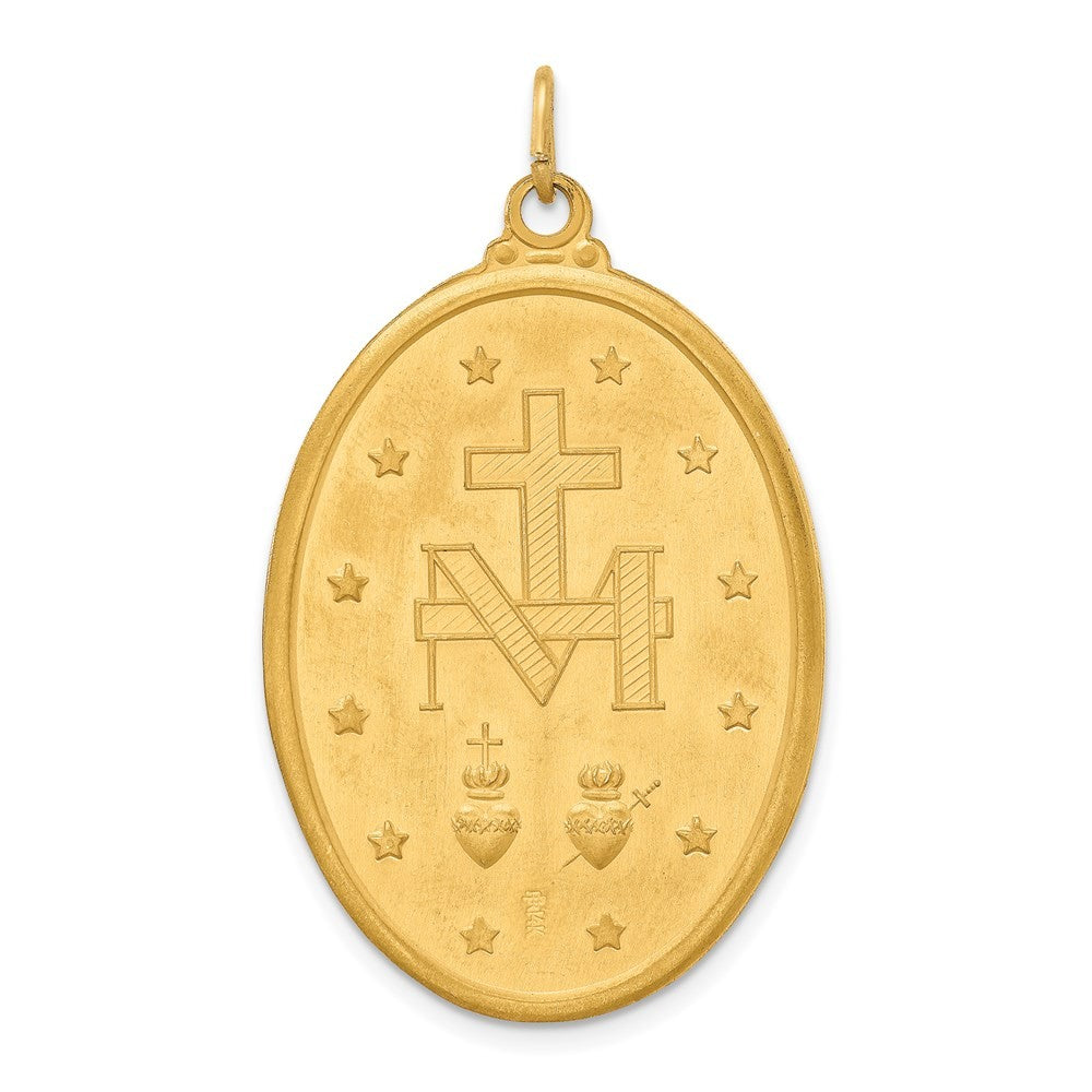 14k Yellow Gold Solid Polished Satin Extra Large Oval Miraculous Medal
