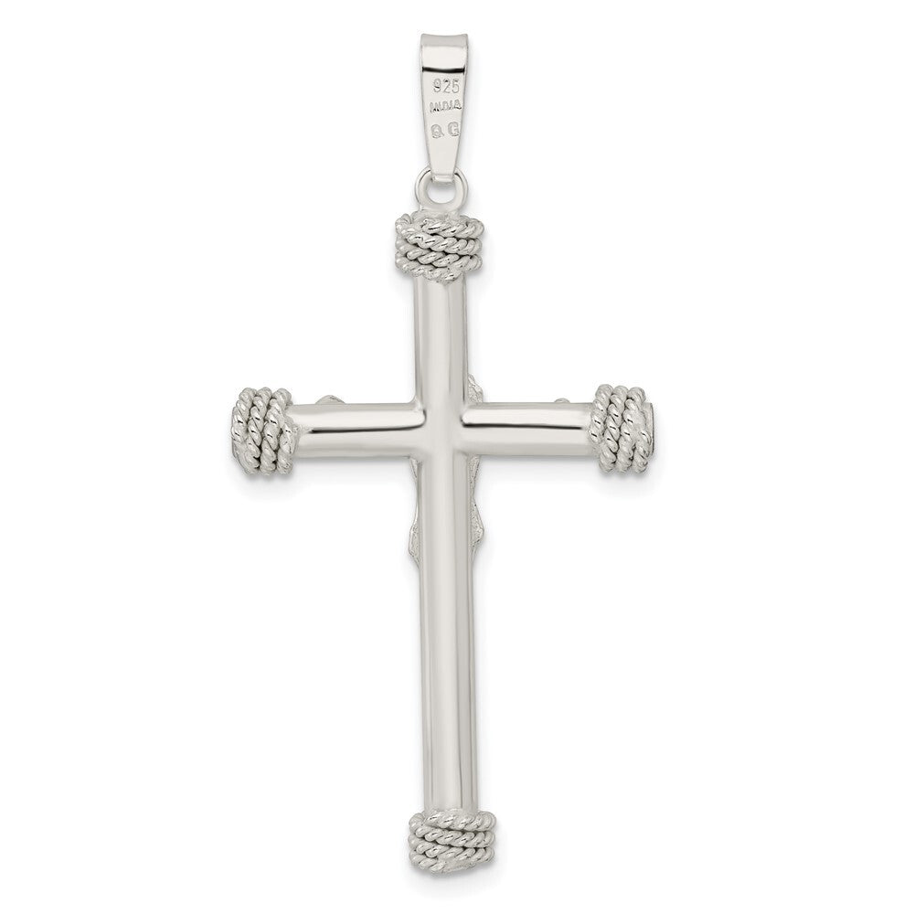 Sterling Silver Polished Rope Ends Hollow Crucifix Pendant