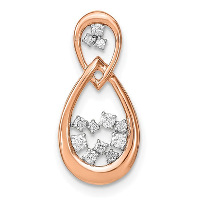 14k Rose Gold Polished Diamond Double Teardrop Chain Slide Pendant for Women