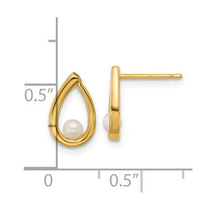 14k Yellow Gold Polished Freshwater Cultured Pearl Teardrop Earrings