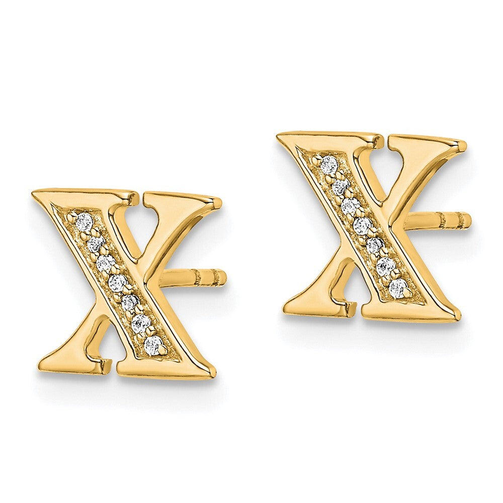 14k Yellow Gold Diamond Initial X Stud Earrings Gift for Women