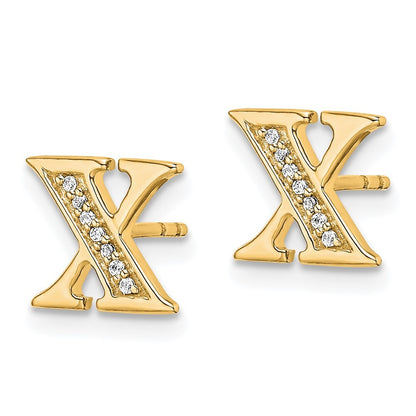 14k Yellow Gold Diamond Initial X Stud Earrings Gift for Women
