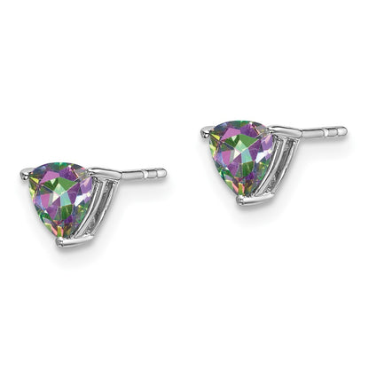 14k White Gold Trillion Mystic Fire Topaz Stud Earrings Gift for Women