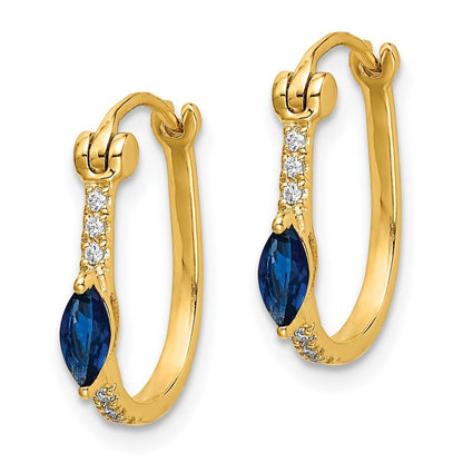 14k Yellow Gold 1/20ct Diamond and Sapphire Hinged Hoop Earrings