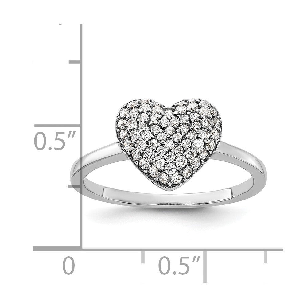 Sterling Silver Rhodium-plated Pave CZ Heart Ring Size 7