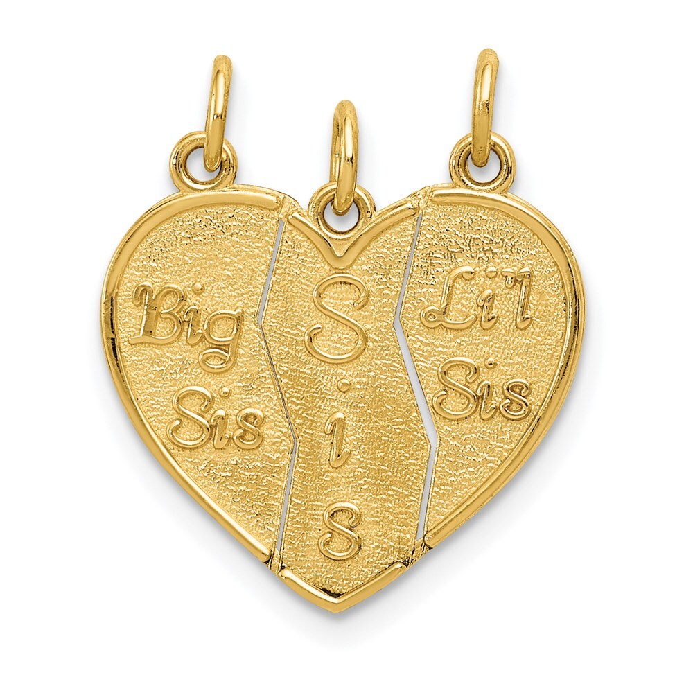 14k Yellow Gold 3-piece Break-apart BIG SIS-SIS-LIL SIS Charm Pendant for Women