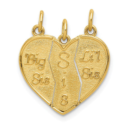 14k Yellow Gold 3-piece Break-apart BIG SIS-SIS-LIL SIS Charm Pendant for Women