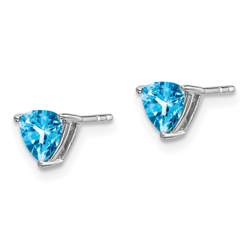 14k White Gold Trillion Blue Topaz Stud Earrings Gift for Women