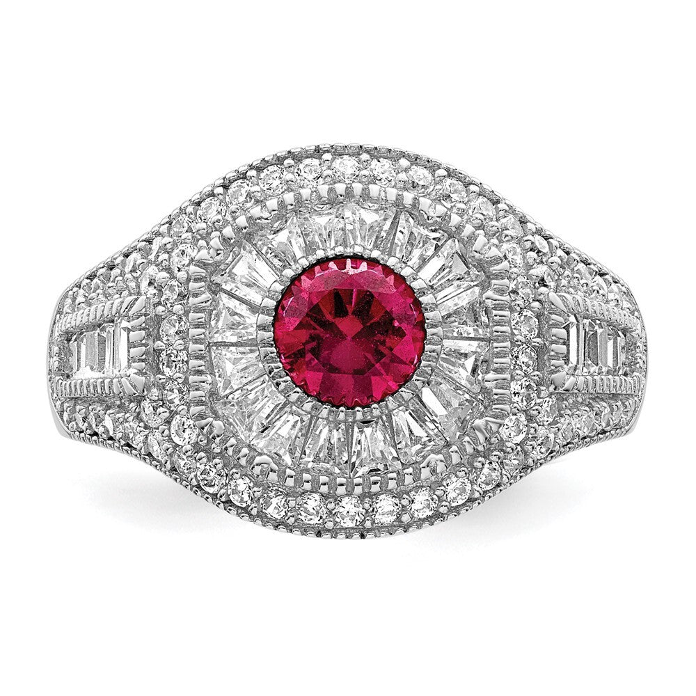 Sterling Silver Rhodium-plated Polished Red & White CZ Ring Size 6