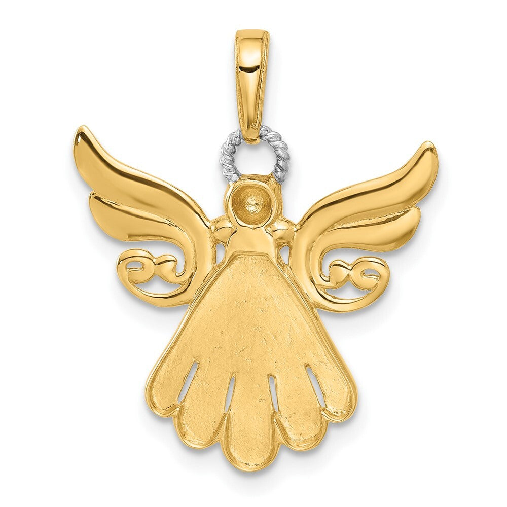 14k Yellow Gold with White Rhodium Diamond-cut Angel Pendant
