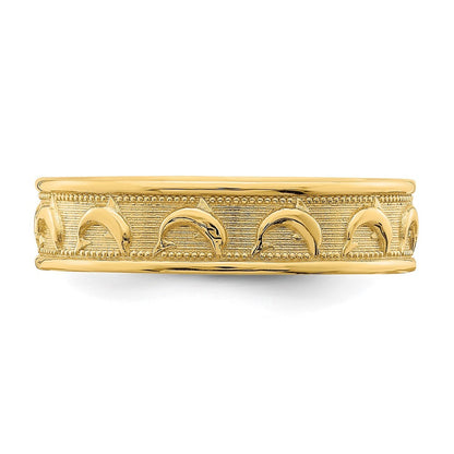 14K Yellow Gold Gold Polished and Textured Dolphin Engraved Thumb Ring