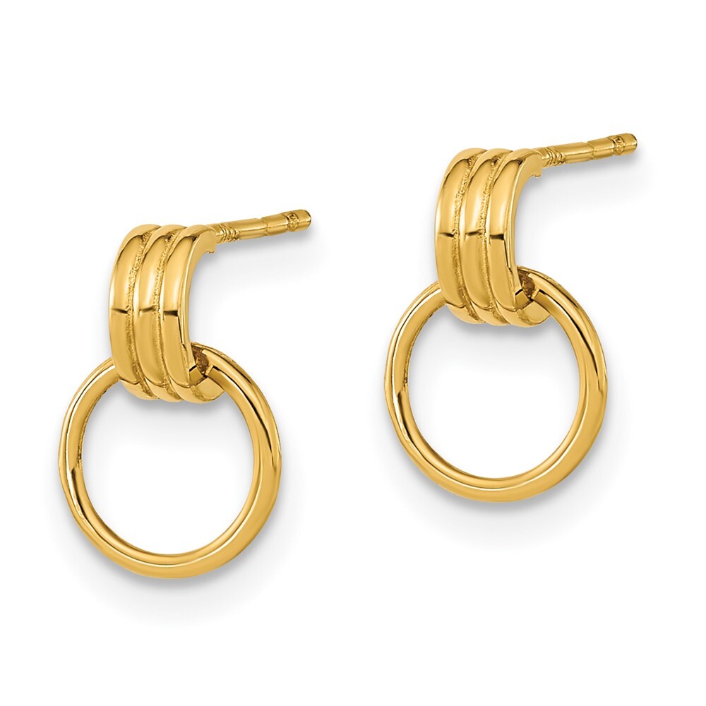 14k Yellow Gold Polished Dangle Circle Earrings Gift for Women