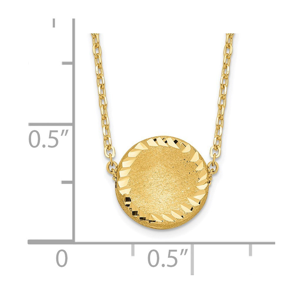 14k Yellow Gold Brushed Polished & Diamond-Cut Circle Necklace
