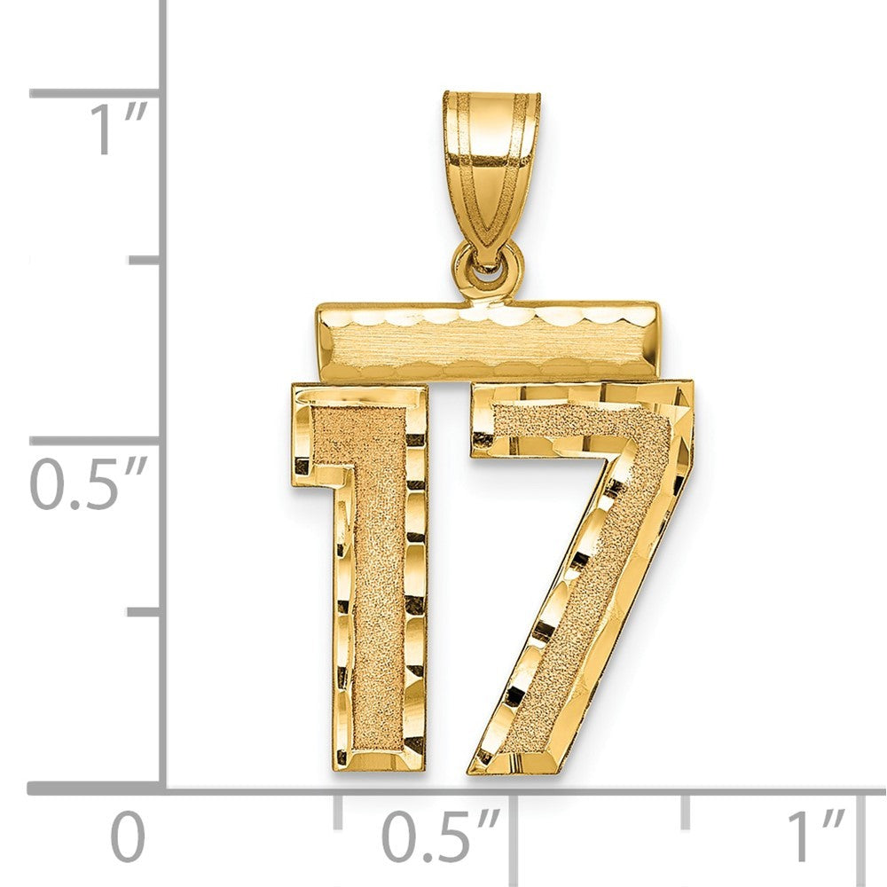 14k Yellow Gold Medium Diamond-cut Number 17 Charm Pendant