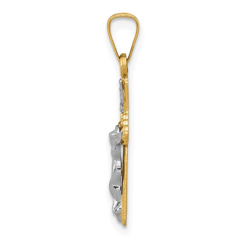 14k Two-tone Gold Polished INRI Crucifix Pendant for Women