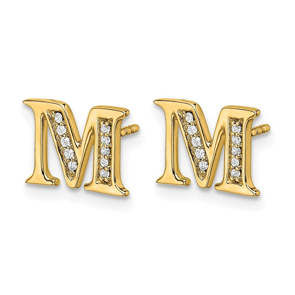 14k Yellow Gold Diamond Initial M Earrings