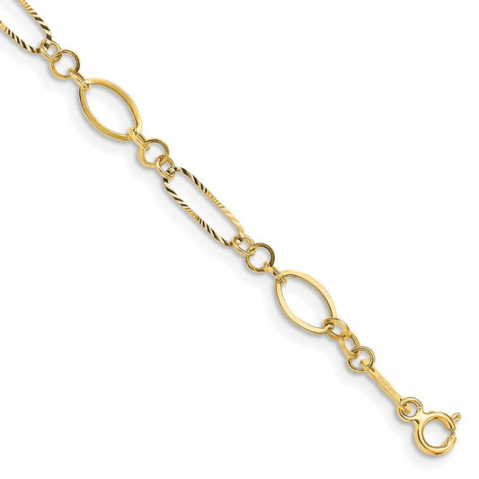 14k Yellow Gold Polished and Textured Oval Link 7.25 inch Bracelet