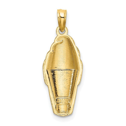 14k Yellow Gold Pink Enameled Strawberry Ice Cream Cone Charm