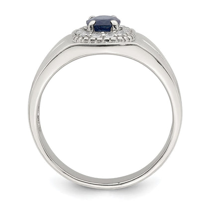Sterling Silver Rhod-plated Men's Blue Sapphire and White Topaz Ring Size 10