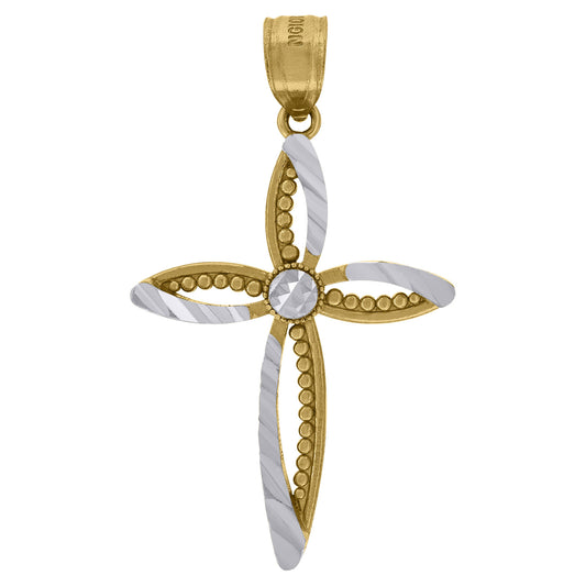 10kt Gold Two-Tone Diamond-Cut Womens Cross Religious Charm Pendant