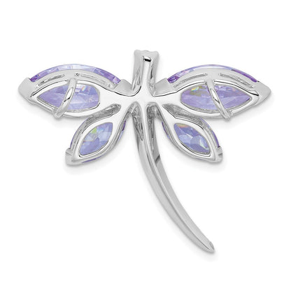 Sterling Silver Rhodium-plated Lavender Cubic Zirconia Dragonfly Slide