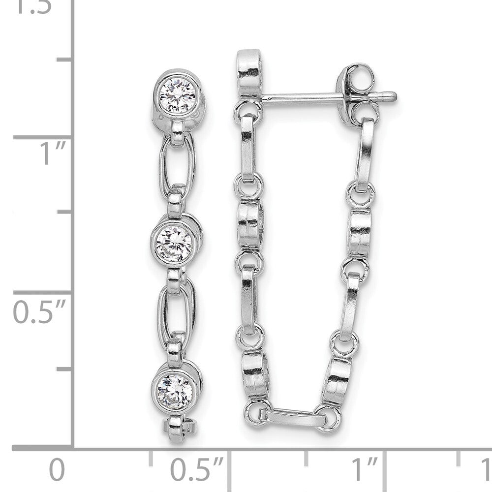 Sterling Silver Rhodium-plated Bezel Cubic Zirconia Post Dangle Earrings