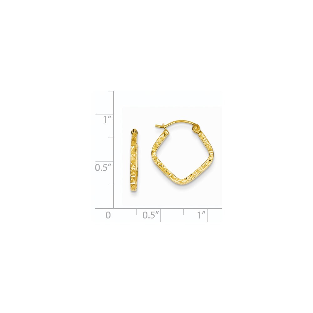 14k Yellow Gold Diamond Cut Squared Hoop Earrings Gift for Women