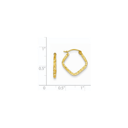 14k Yellow Gold Diamond Cut Squared Hoop Earrings Gift for Women