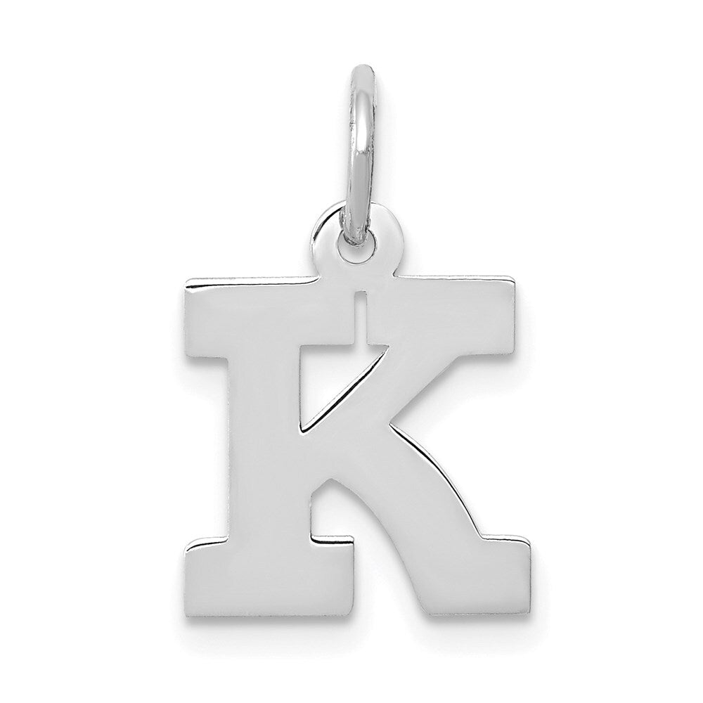 14k White Gold Small Block Letter K Initial Charm Pendant for Women