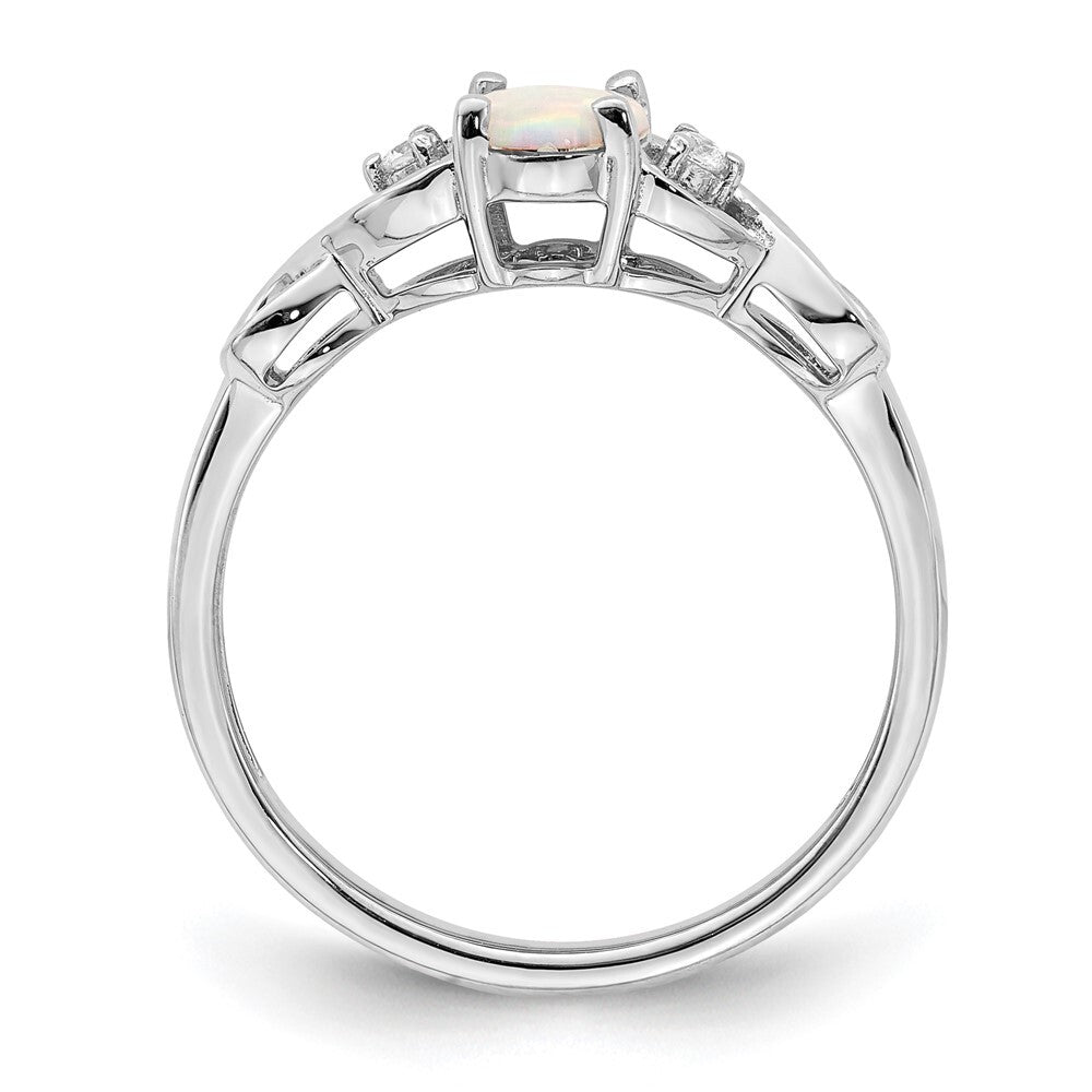 14k White Gold Created Opal and Diamond Ring Size 7